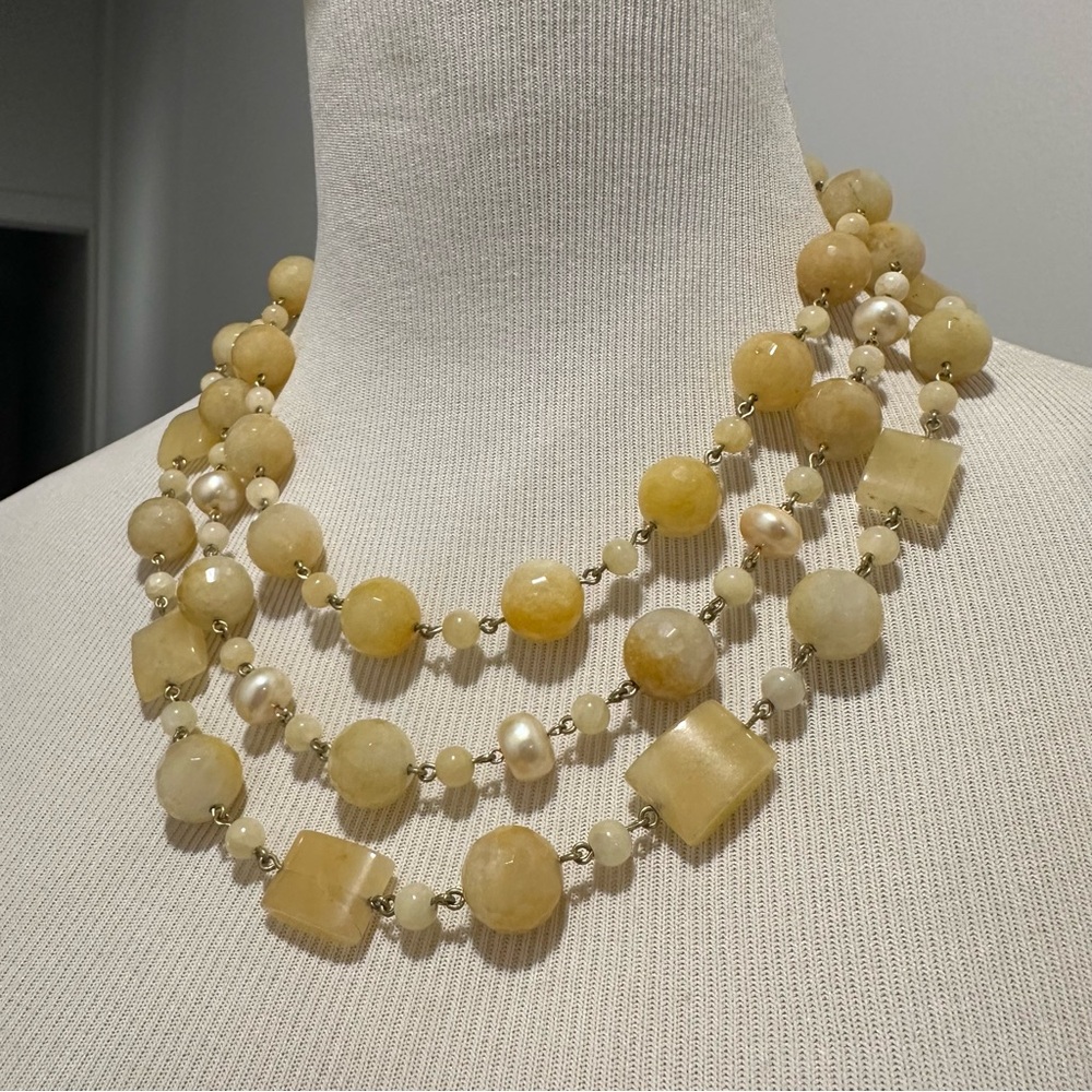 White Onyx Gemstone and Pearl Statement Necklace